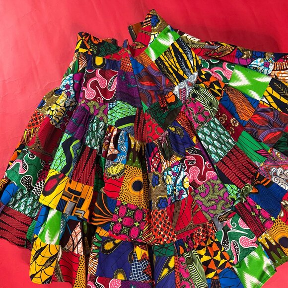 Vintage 90s African Ankara Patchwork Midi Skirt – Handmade, Size Small - Picture 7 of 12